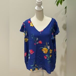 Old Navy Floral V-Neck Blouse - Blue and Yellow